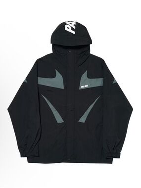 PALACE Black Hooded Windbreaker with Reflective Gray Accents